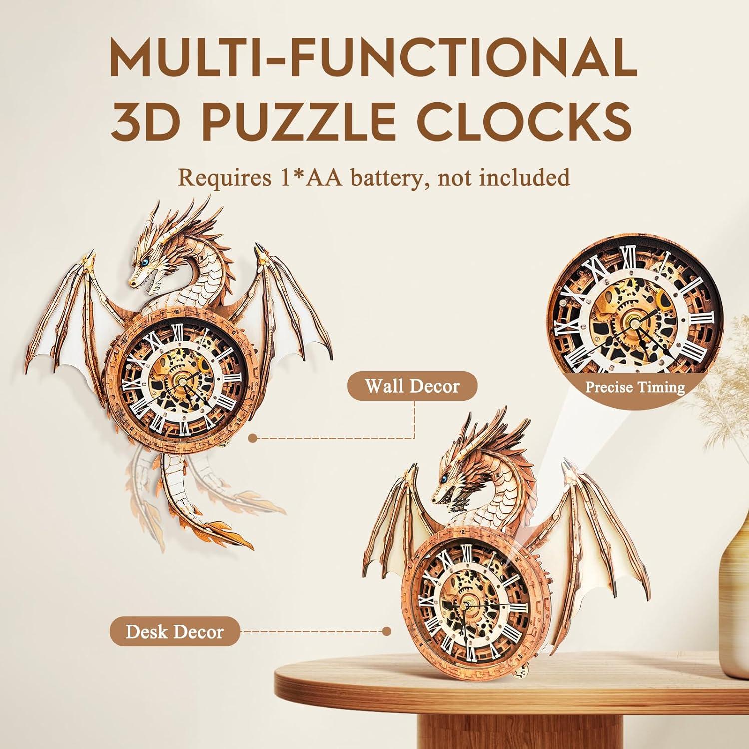 Rompecabezas 3D Cutywood Reloj Péndulo Dragón Madera 33x37cm