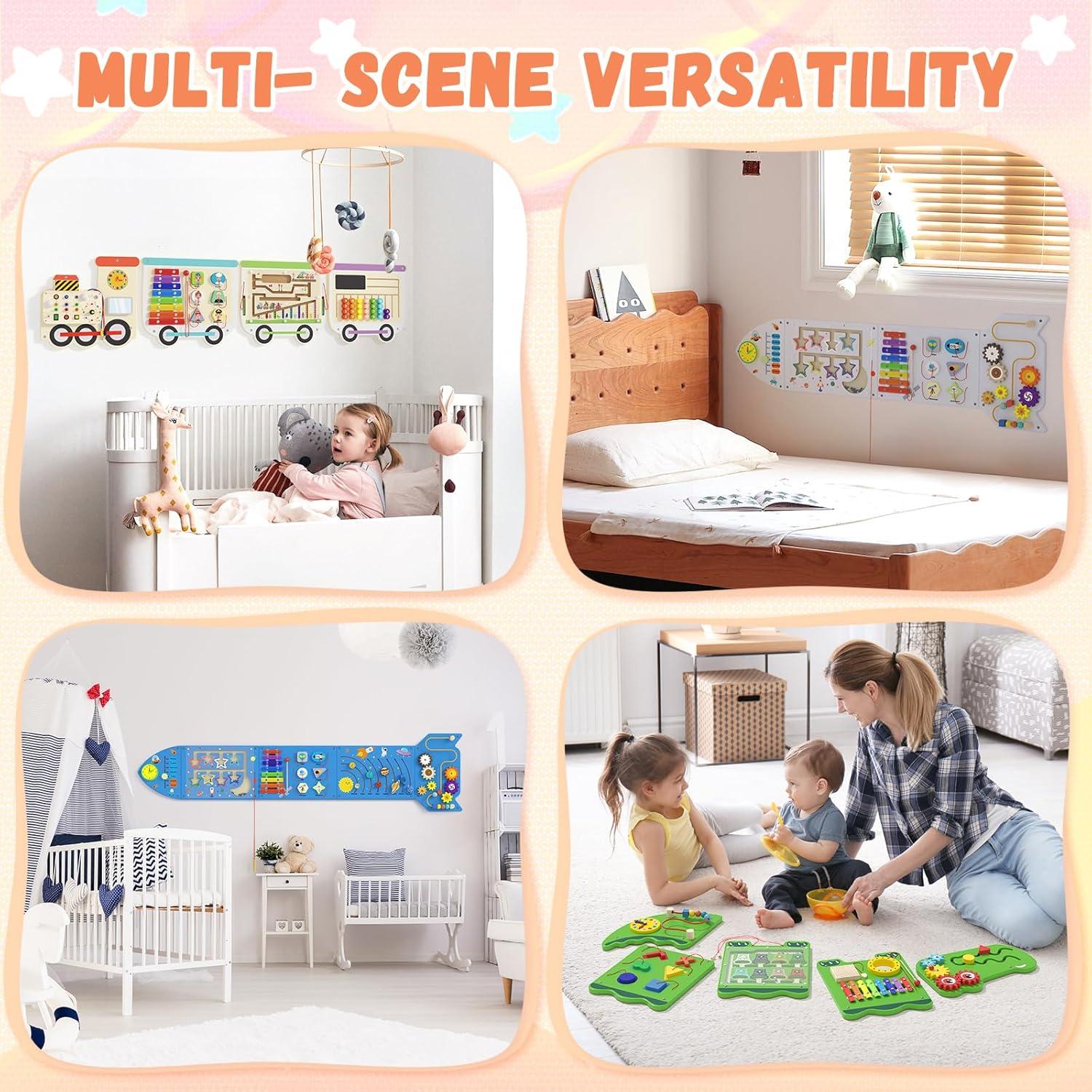 Tablero Sensorial Montessori Spacocld con Tren Eléctrico 133.6x31 cm