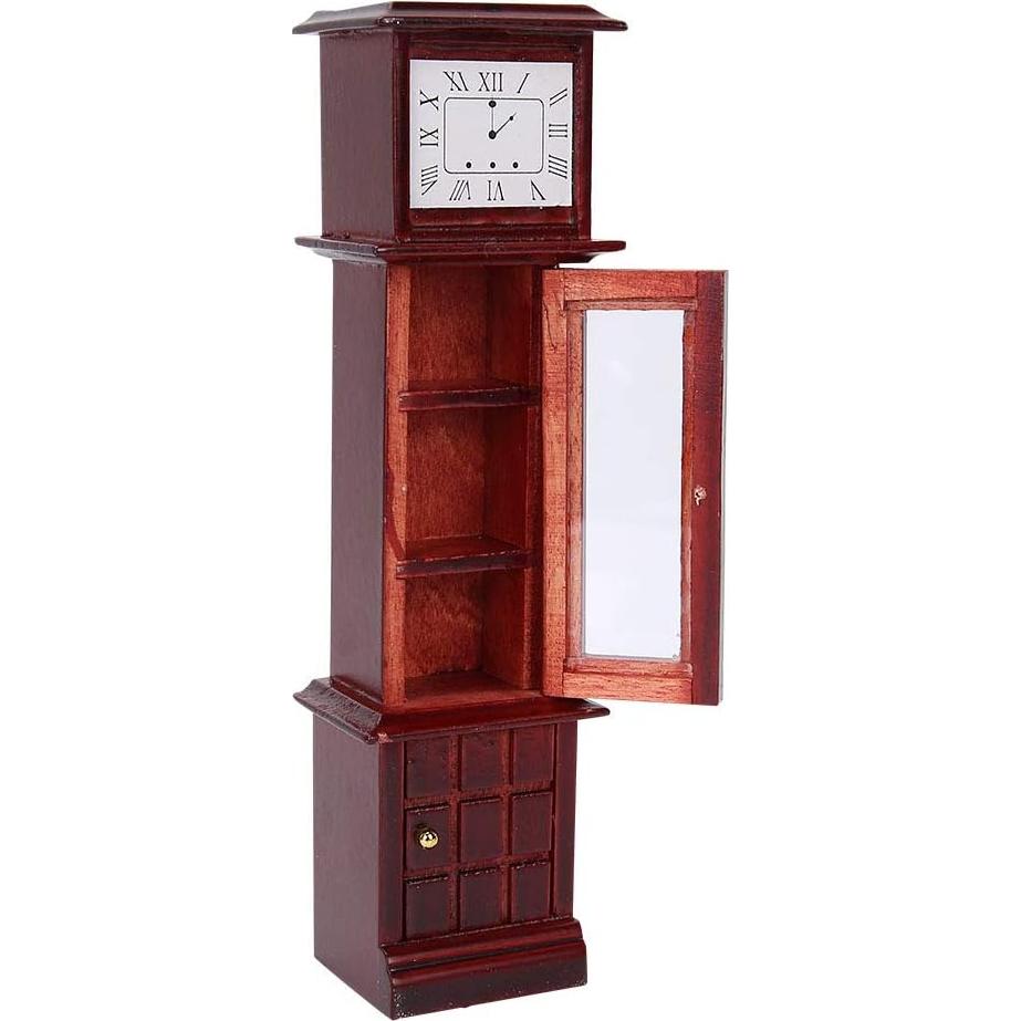 Reloj de Abuelo de Madera para Casa de Muñecas 1:12