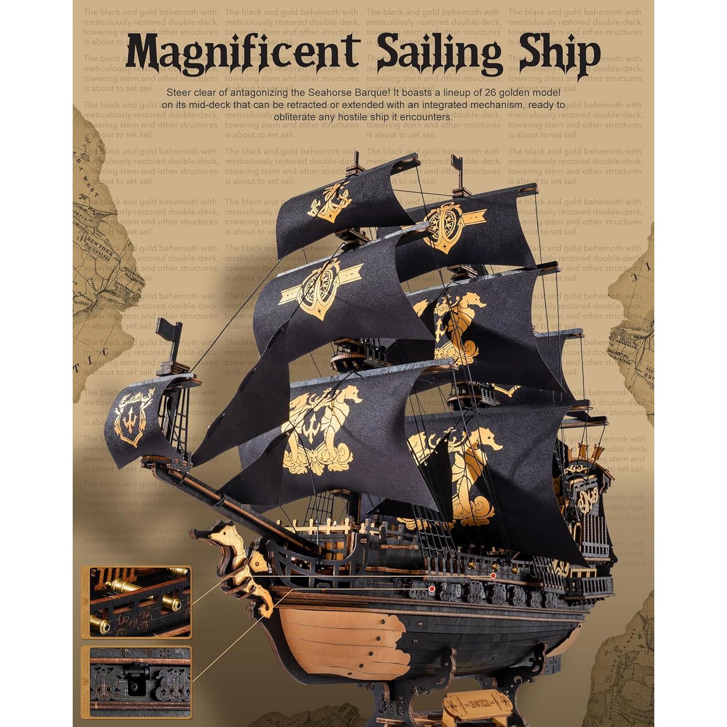 Rompecabezas 3D de Madera ROBOTIME Barco Pirata Negro 603 Pcs