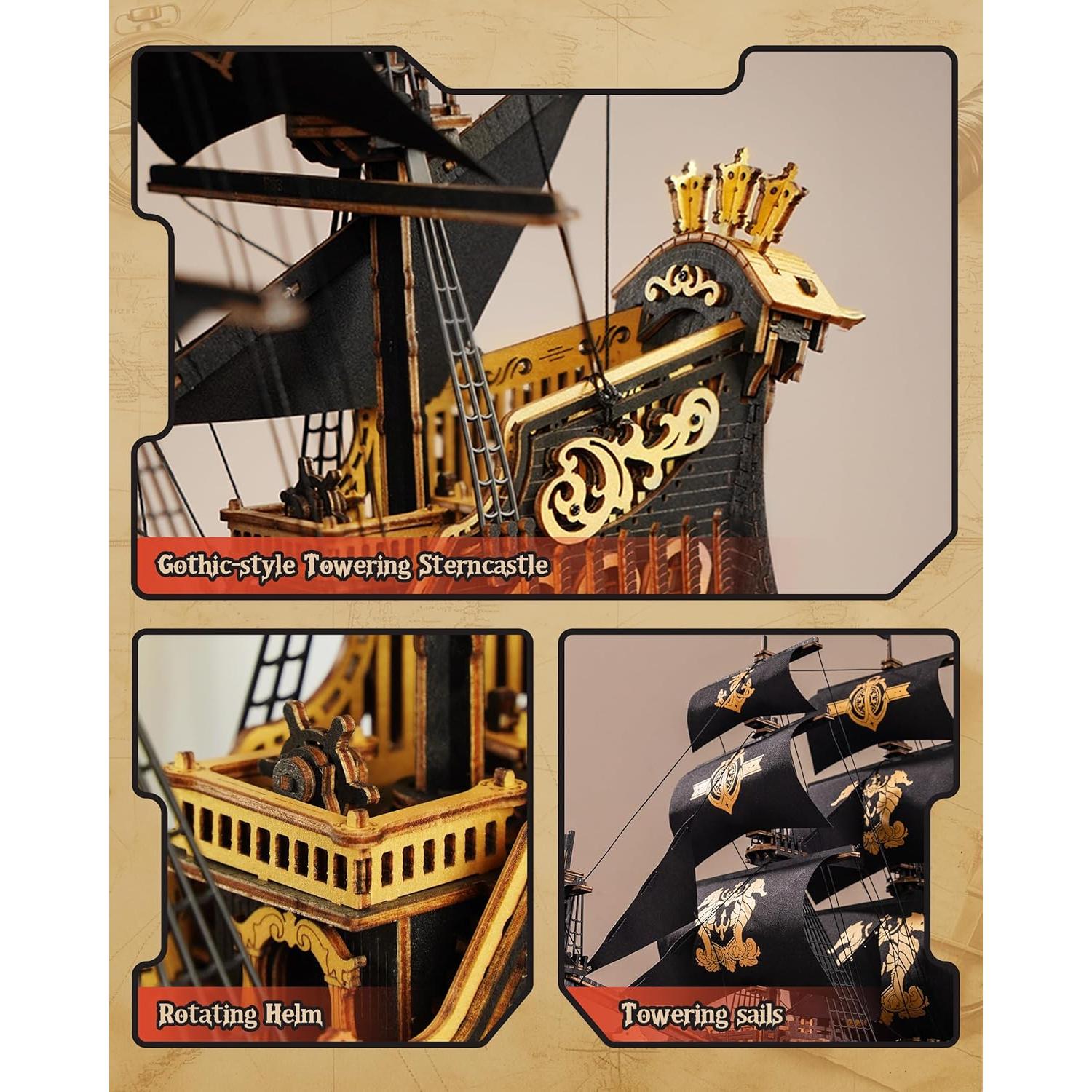 Rompecabezas 3D de Madera ROBOTIME Barco Pirata Negro 603 Pcs