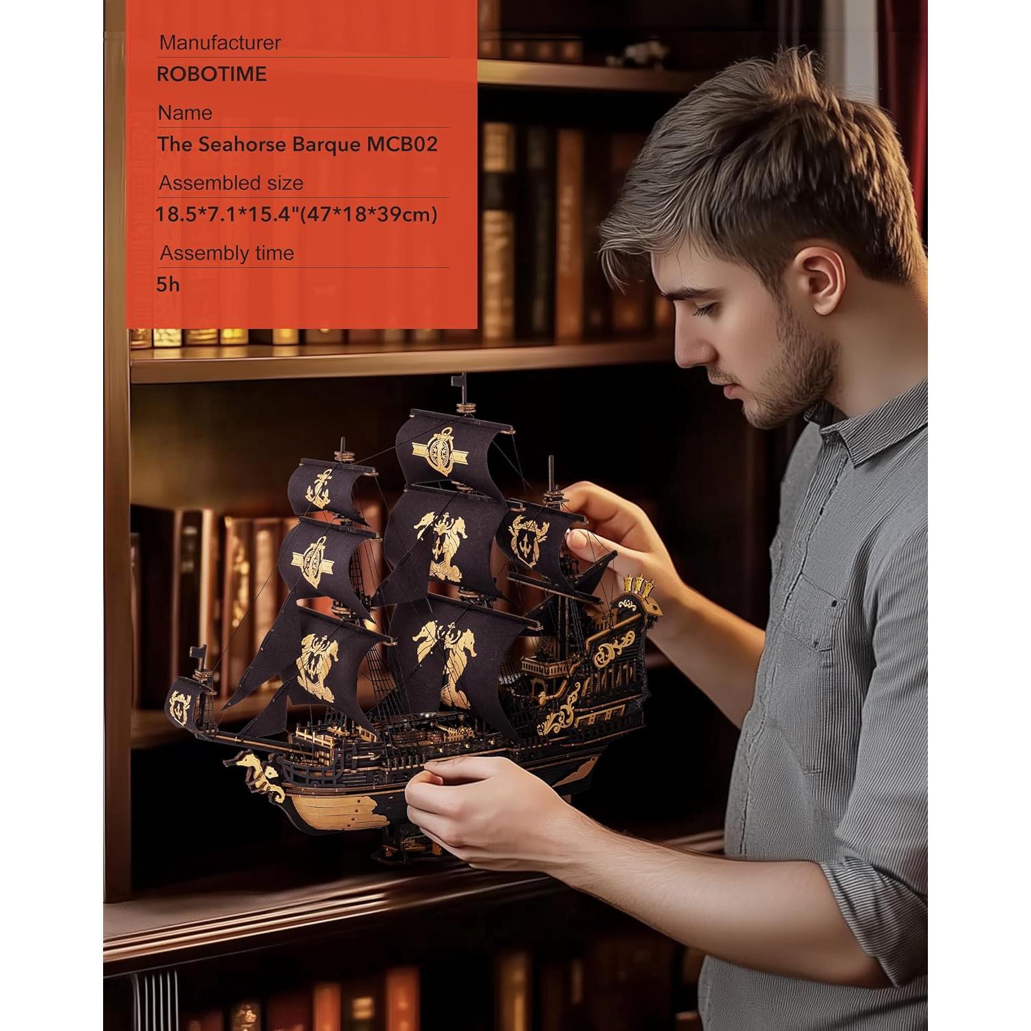 Rompecabezas 3D de Madera ROBOTIME Barco Pirata Negro 603 Pcs