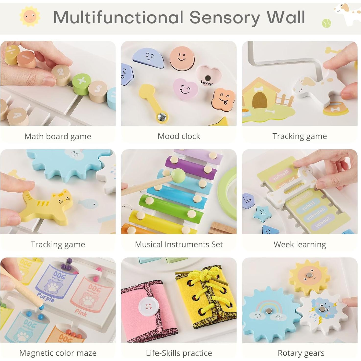 Panel Sensorial de Pared PIIKAGO para Niños 1-6 Años 152x59cm