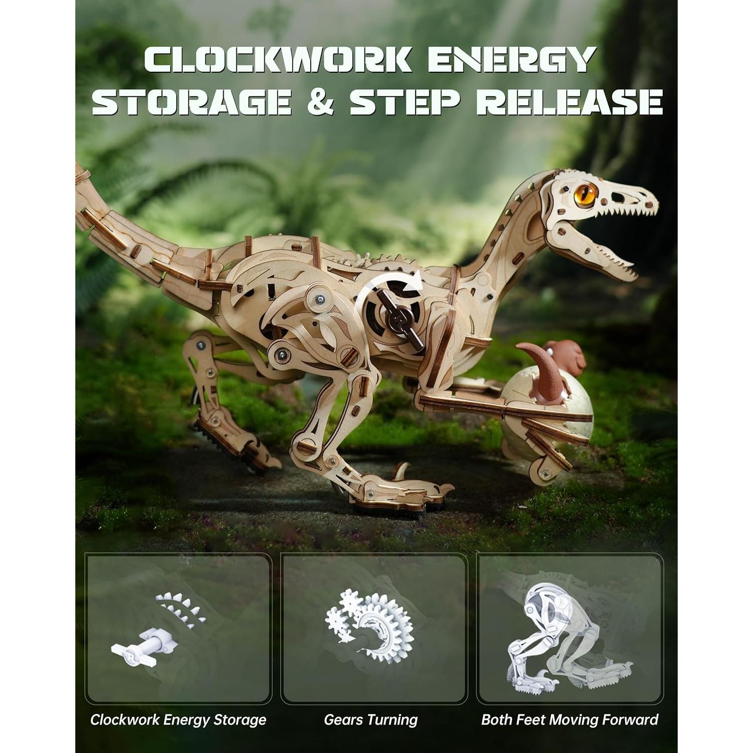 Rompecabezas 3D Velociraptor de Madera ROBOTIME - Juguete STEM
