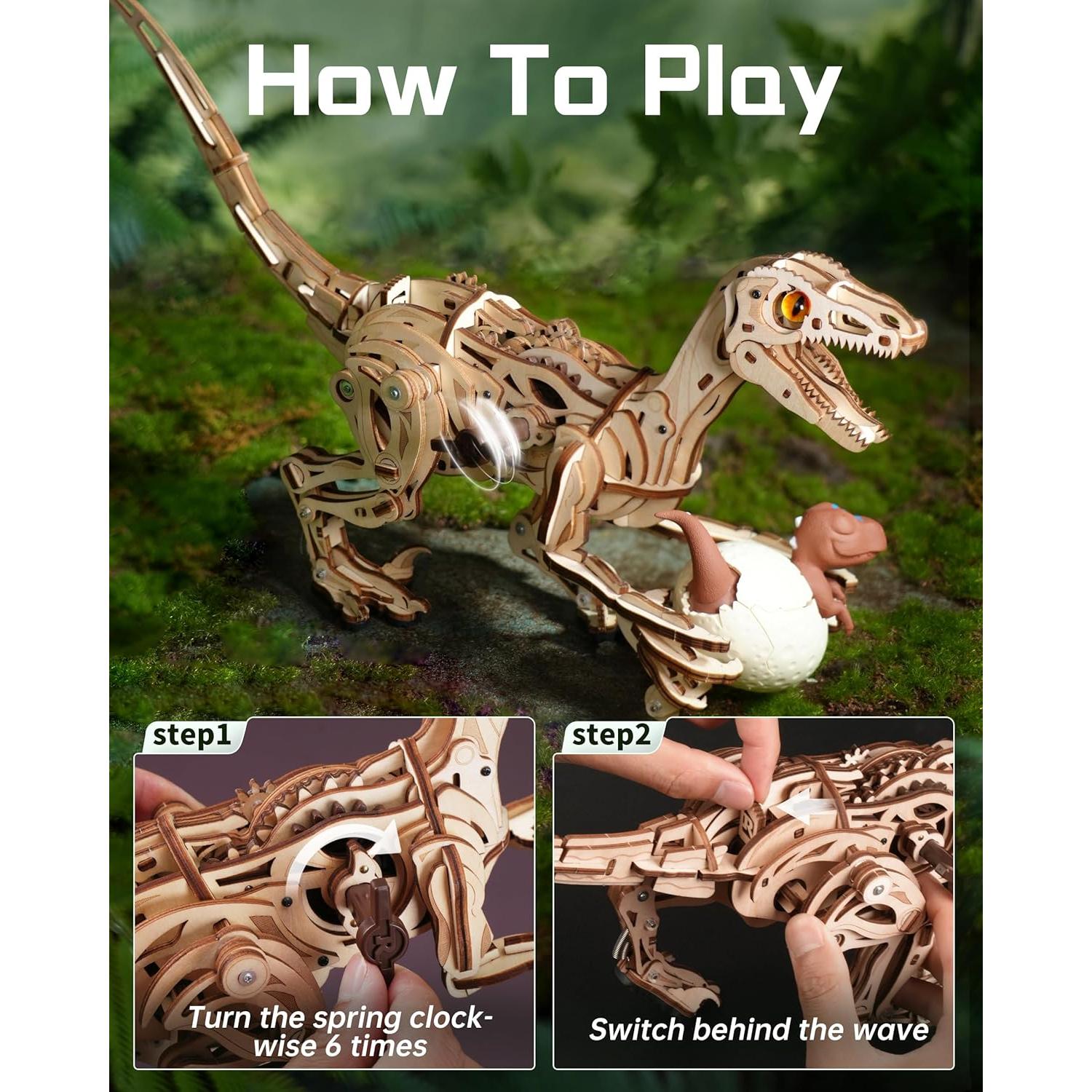 Rompecabezas 3D Velociraptor de Madera ROBOTIME - Juguete STEM