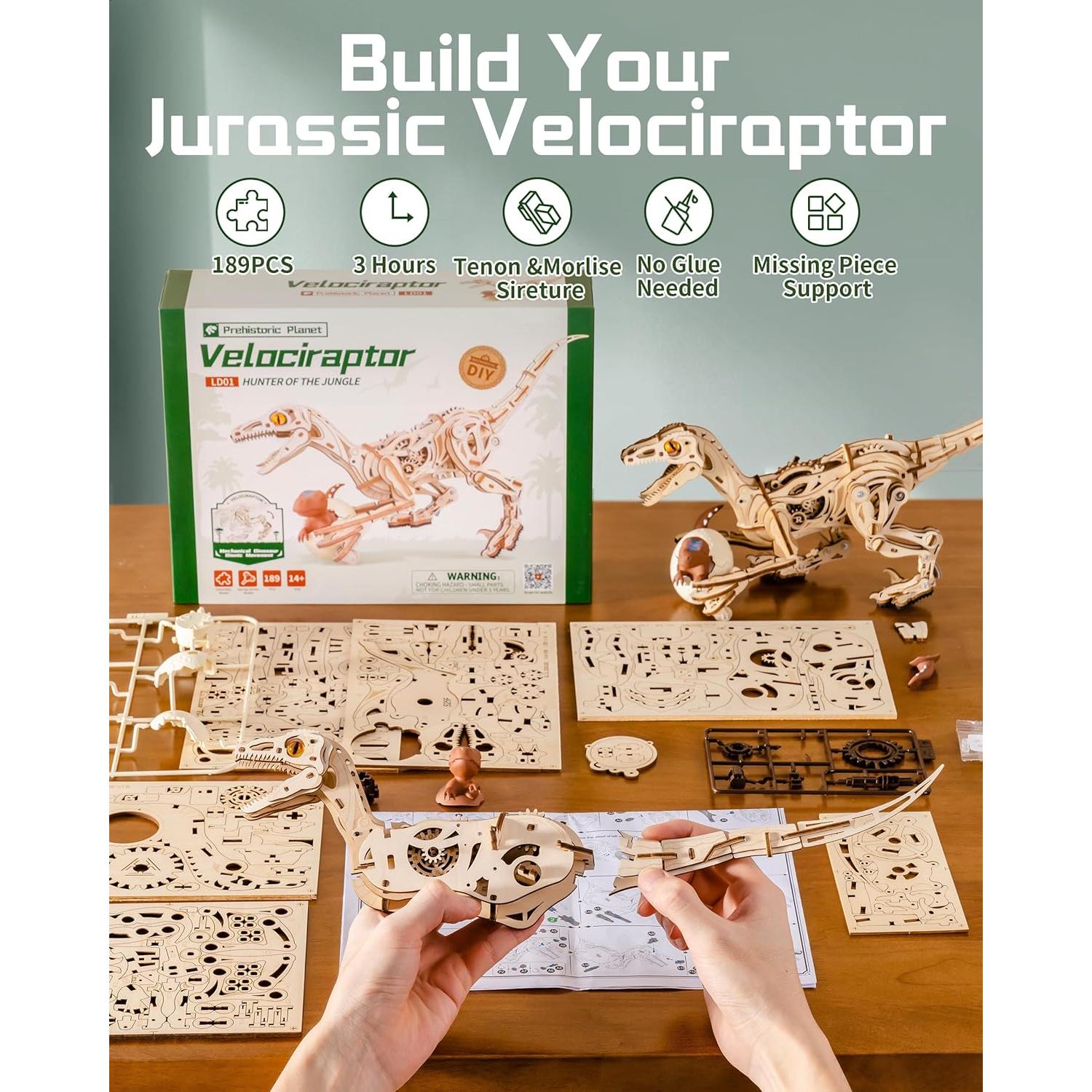 Rompecabezas 3D Velociraptor de Madera ROBOTIME - Juguete STEM