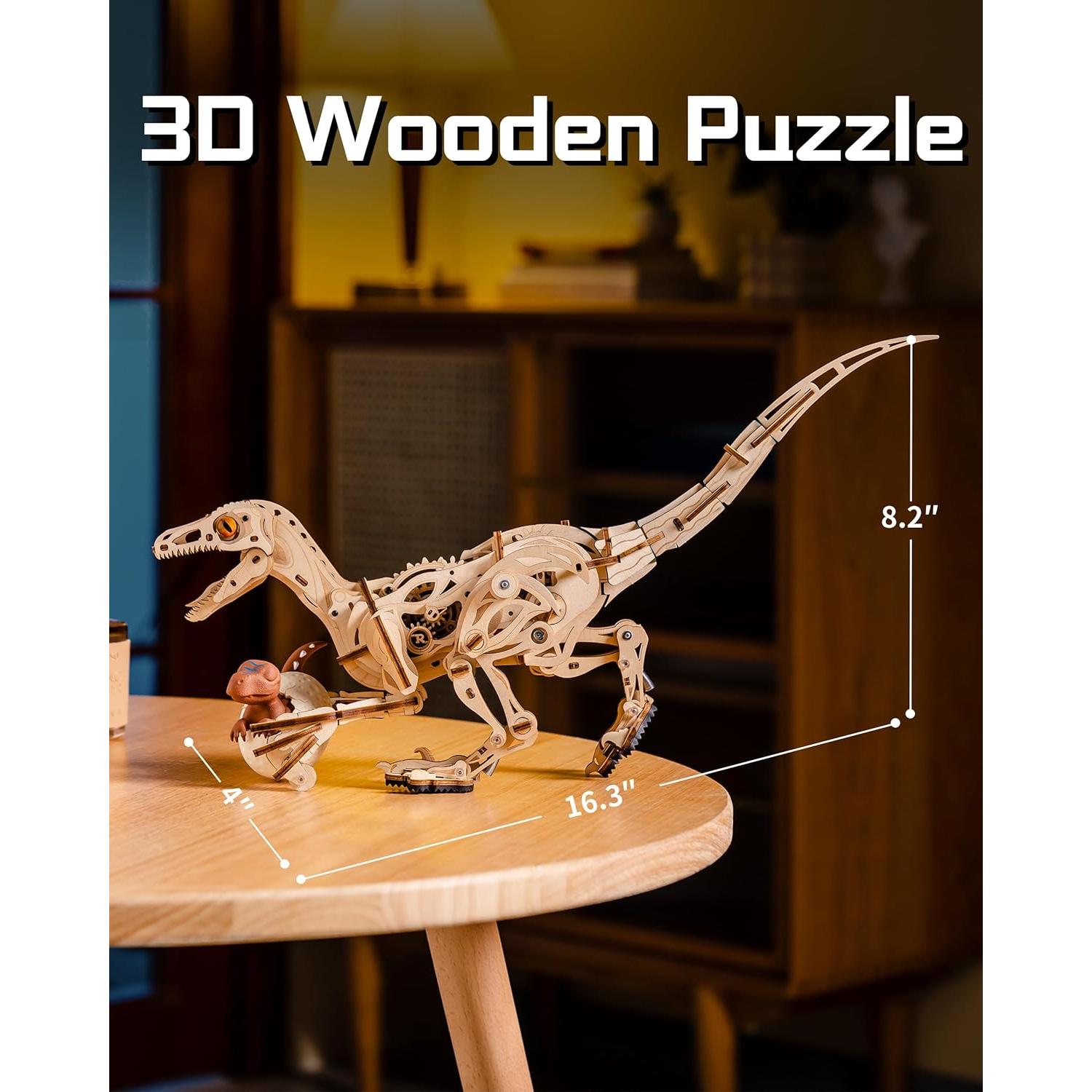 Rompecabezas 3D Velociraptor de Madera ROBOTIME - Juguete STEM