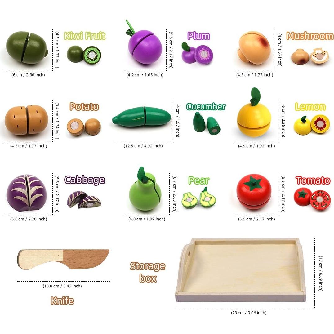 Juego de Frutas y Verduras de Madera Ouyuan - Cortar y Aprender