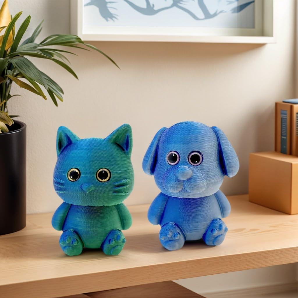 Figura de gato impresa en 3D azul-verde 8.6 cm - Decoración