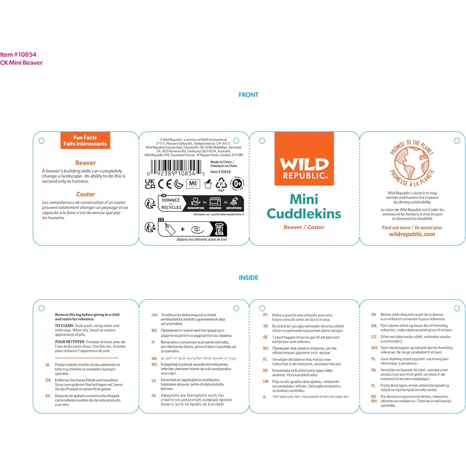 Peluche de Castor Wild Republic 20 cm Juguete Infantil