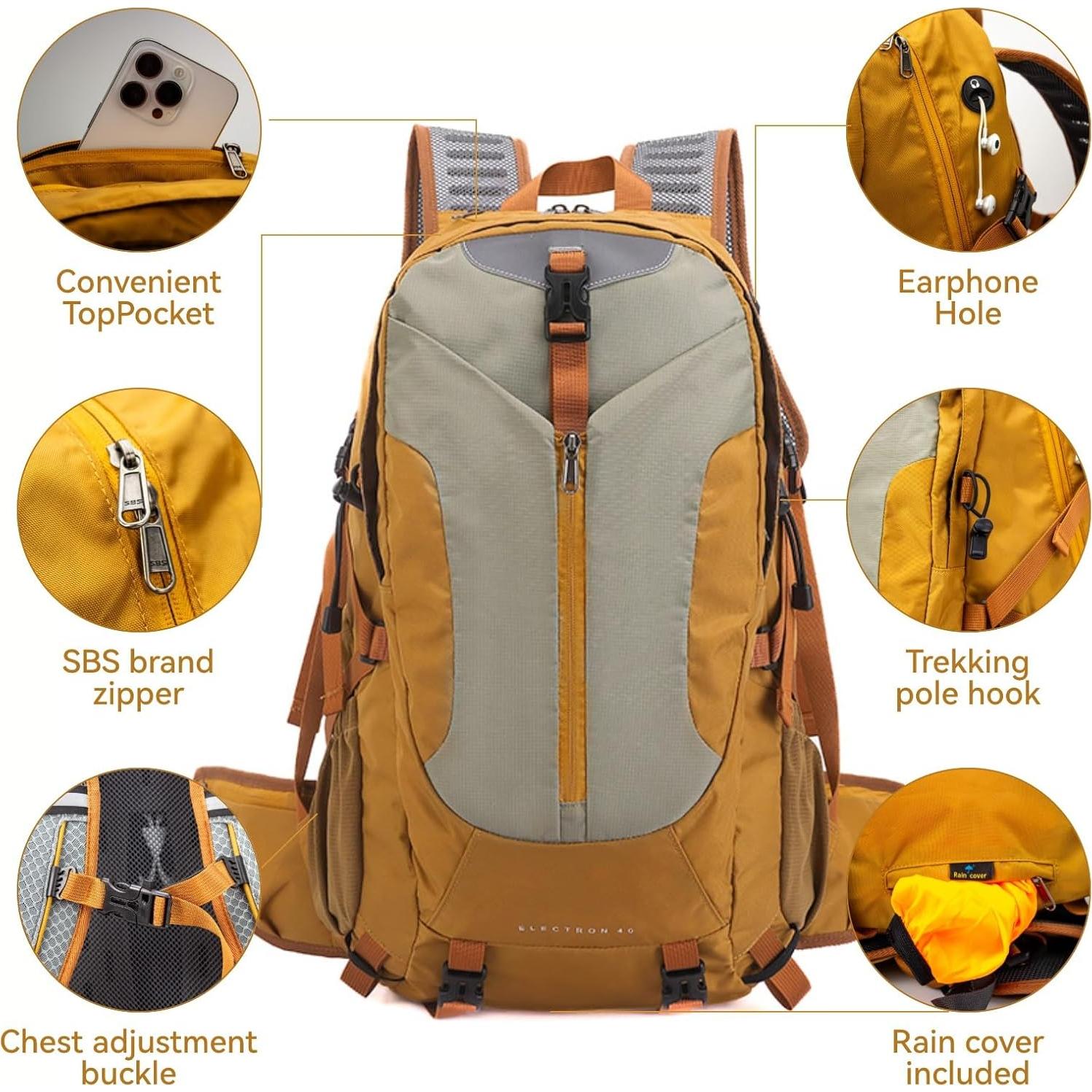 Mochila de Senderismo UTIAMIAOGONGO 40L Impermeable Amarillo