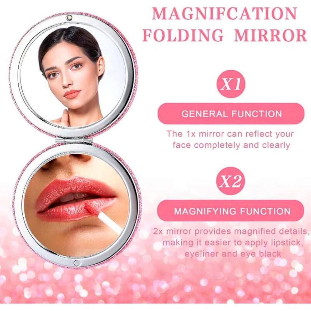 Espejo Compacto Plegable Mpowtech Rosa 2x/1x Magnificación
