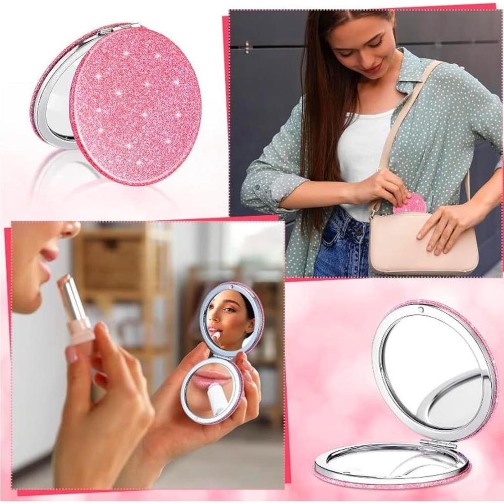 Espejo Compacto Plegable Mpowtech Rosa 2x/1x Magnificación