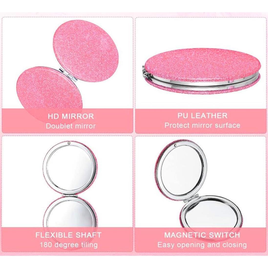 Espejo Compacto Plegable Mpowtech Rosa 2x/1x Magnificación
