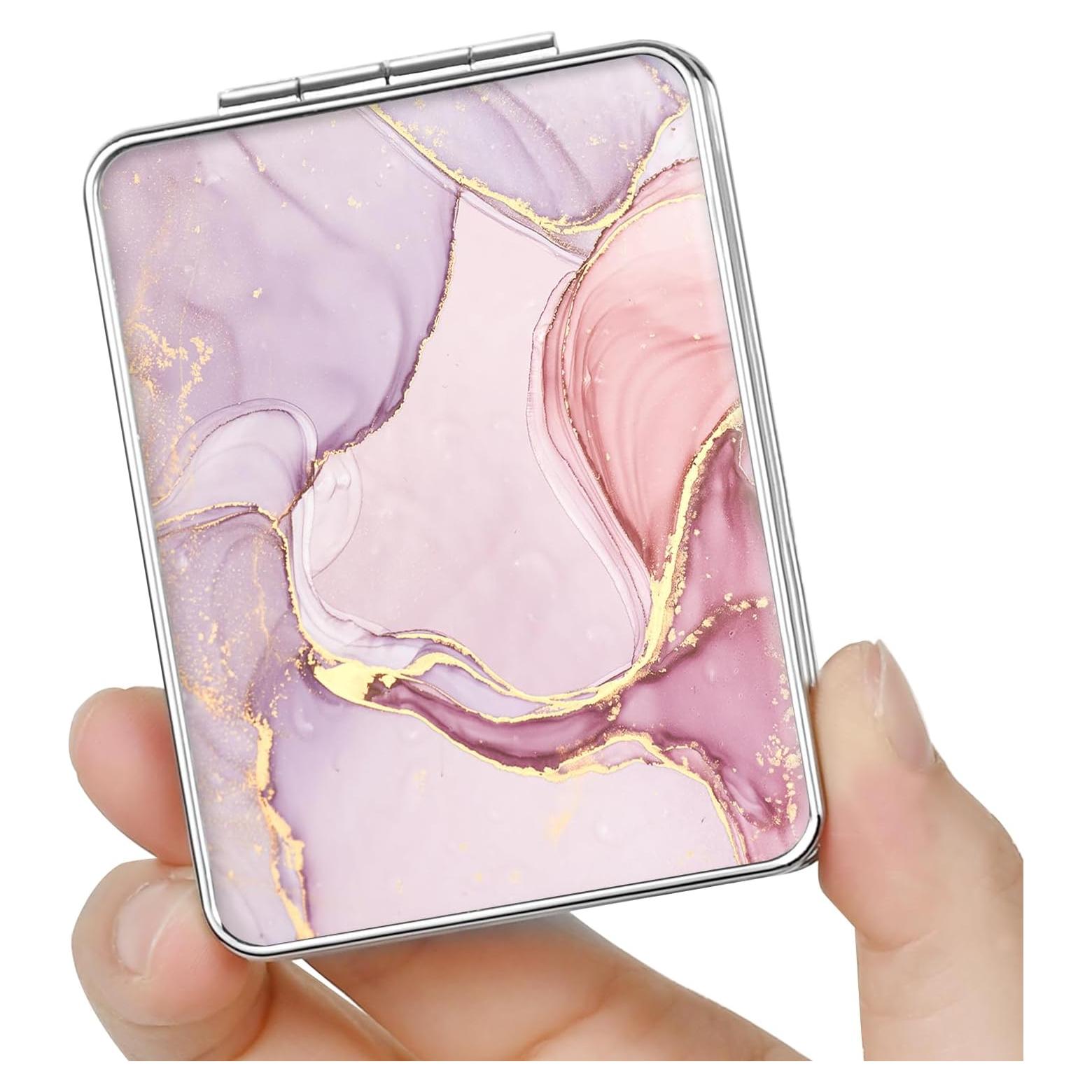 Espejo de bolsillo DCDCEE doble cara 6.99 cm mármol rosa