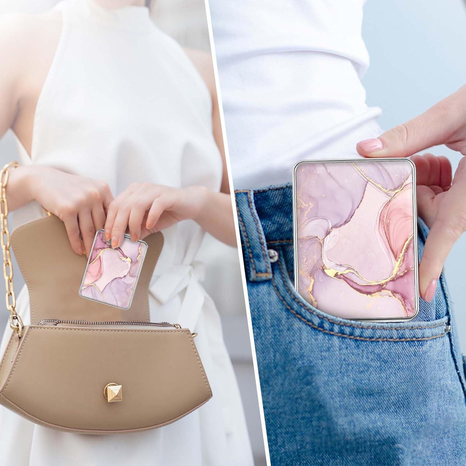 Espejo de bolsillo DCDCEE doble cara 6.99 cm mármol rosa