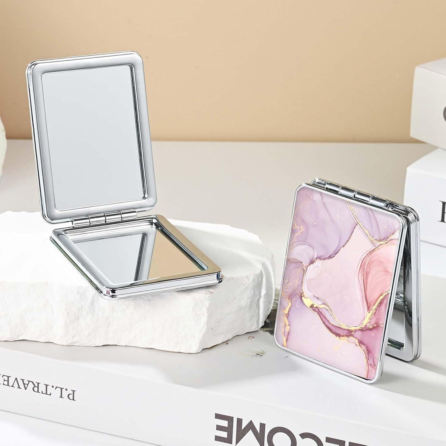 Espejo de bolsillo DCDCEE doble cara 6.99 cm mármol rosa