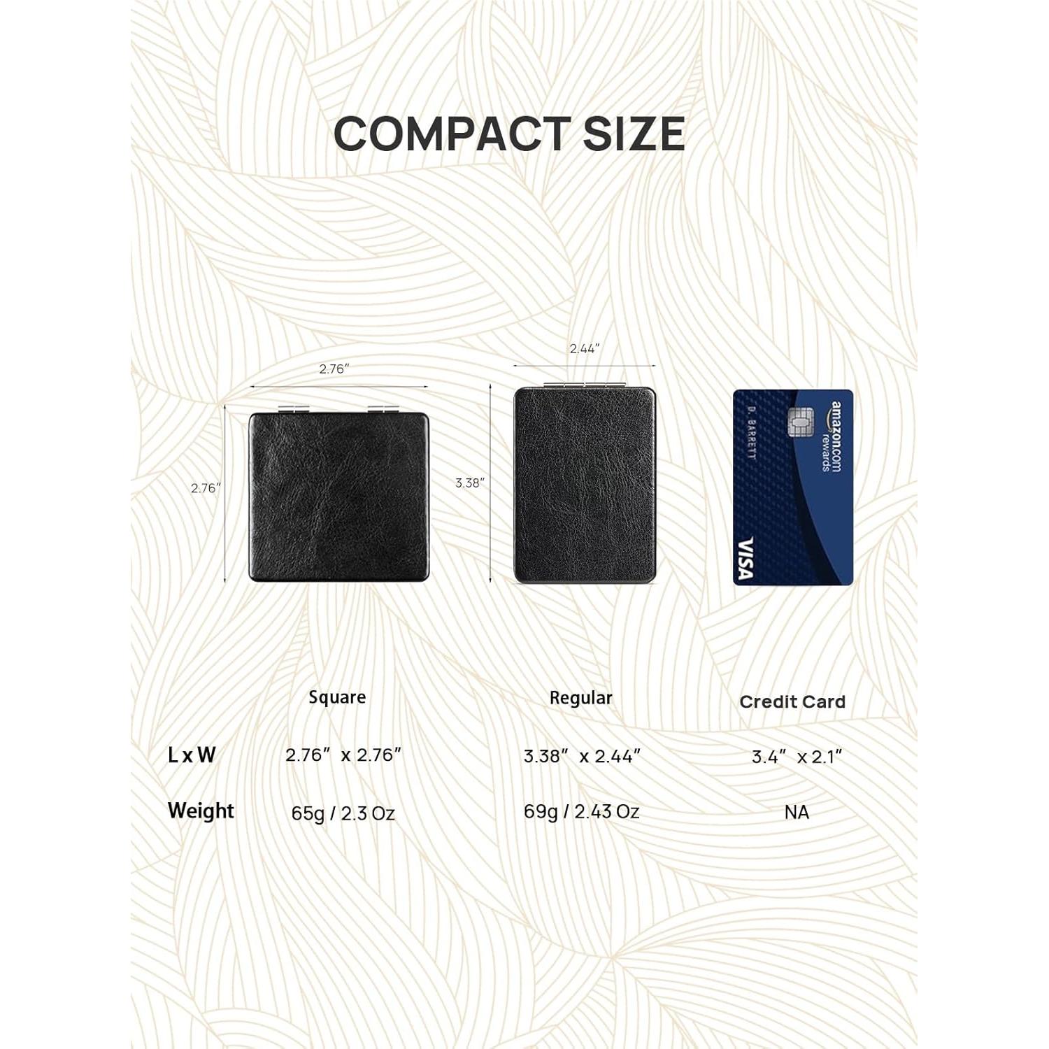 Espejo Compacto OMIRO PU Negro 1X/3X Doble Cara Portátil