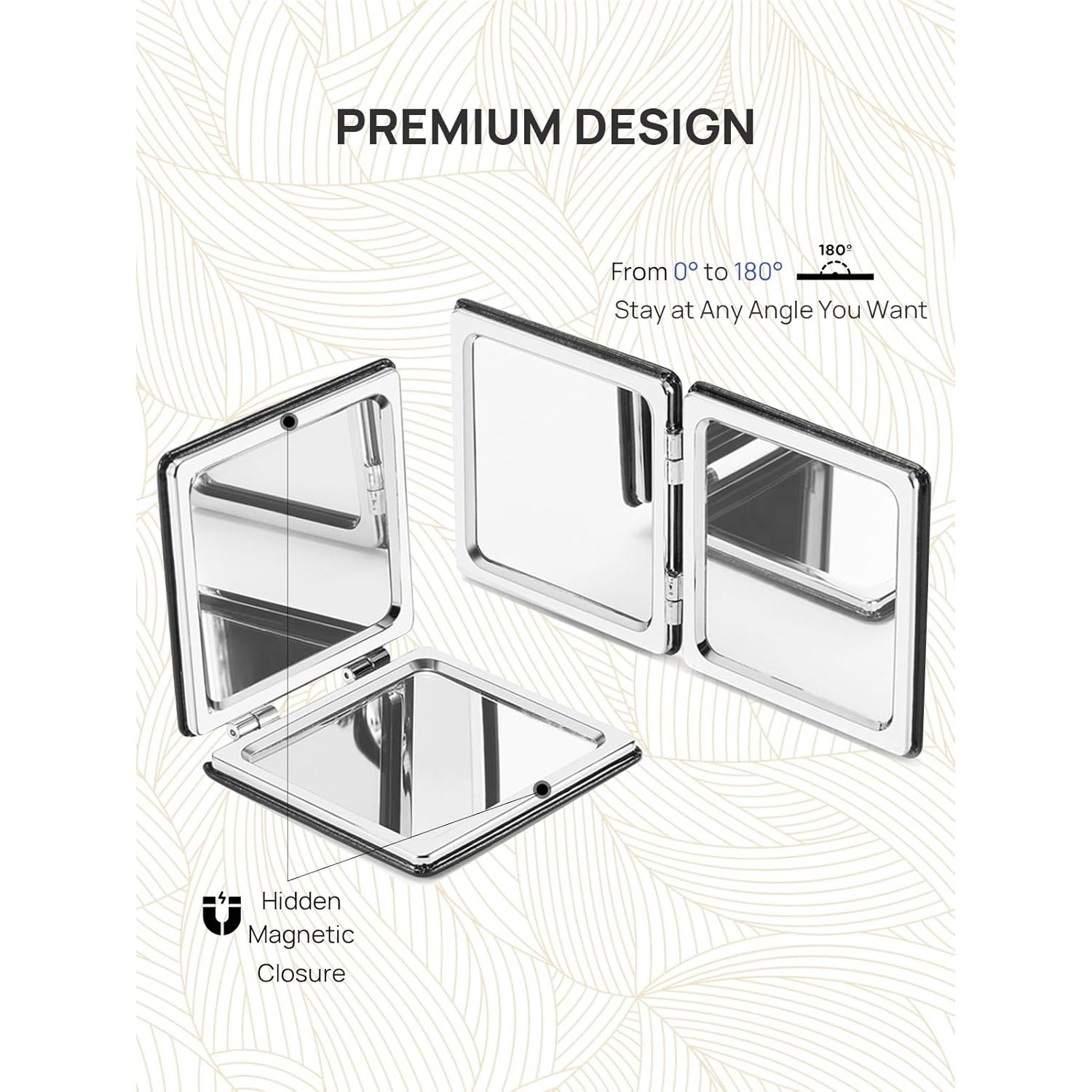 Espejo Compacto OMIRO PU Negro 1X/3X Doble Cara Portátil