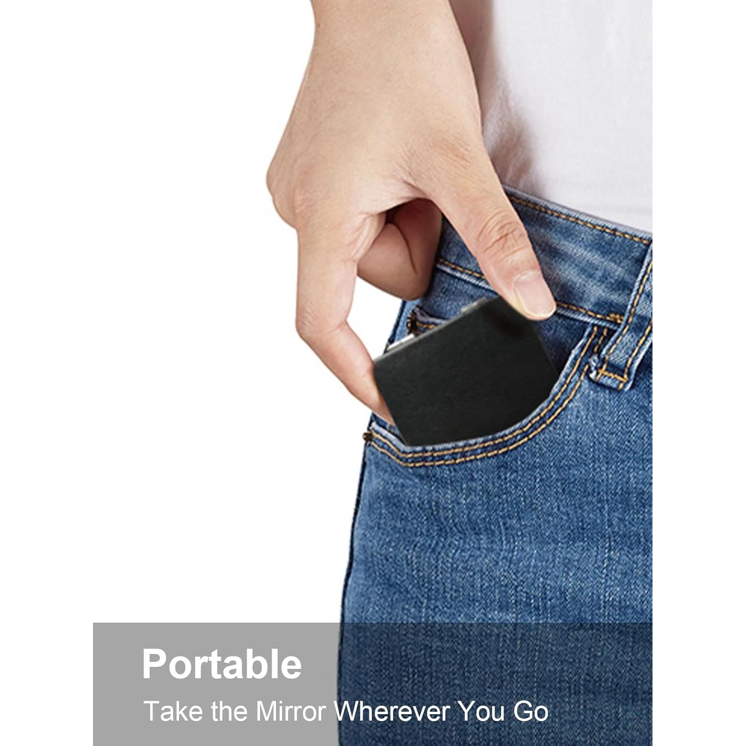 Espejo Compacto OMIRO PU Negro 1X/3X Doble Cara Portátil