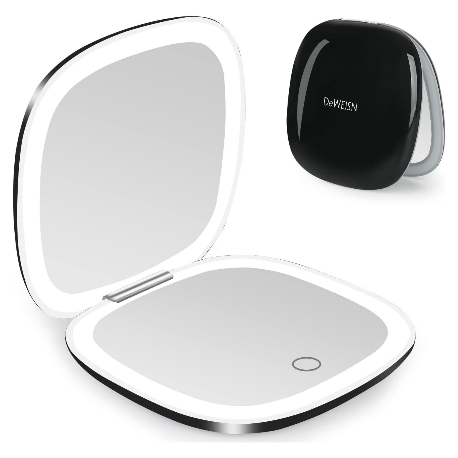 Espejo Compacto de Maquillaje Iluminado Deweisn 1X/10X USB Negro