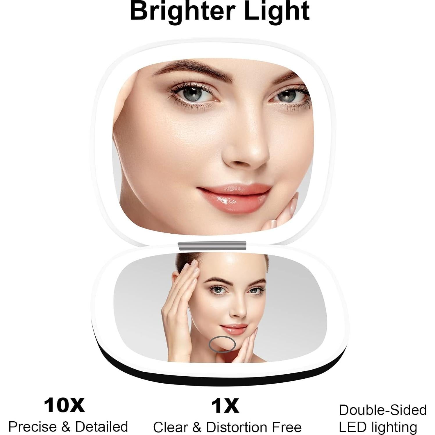 Espejo Compacto de Maquillaje Iluminado Deweisn 1X/10X USB Negro