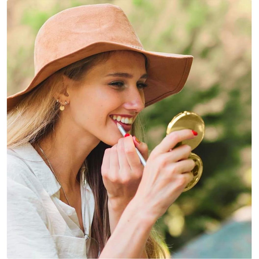 Espejo Compacto Aumentador Mpowtech Dorado 2.76" Plegable