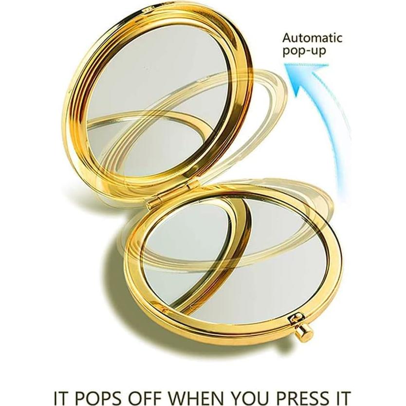 Espejo Compacto Aumentador Mpowtech Dorado 2.76" Plegable
