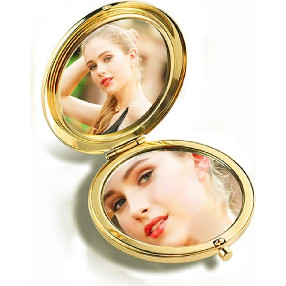 Espejo Compacto Aumentador Mpowtech Dorado 2.76" Plegable