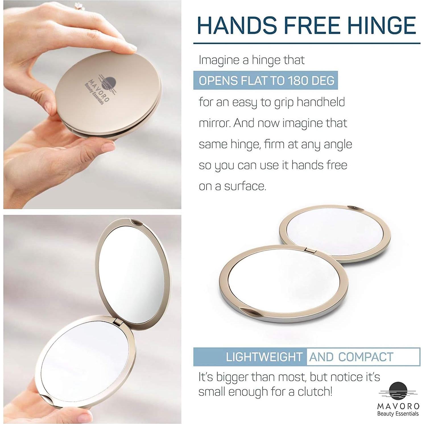 Espejo Compacto Mavoro 1x/10x Aumento Doble Cara 10.16cm Oro