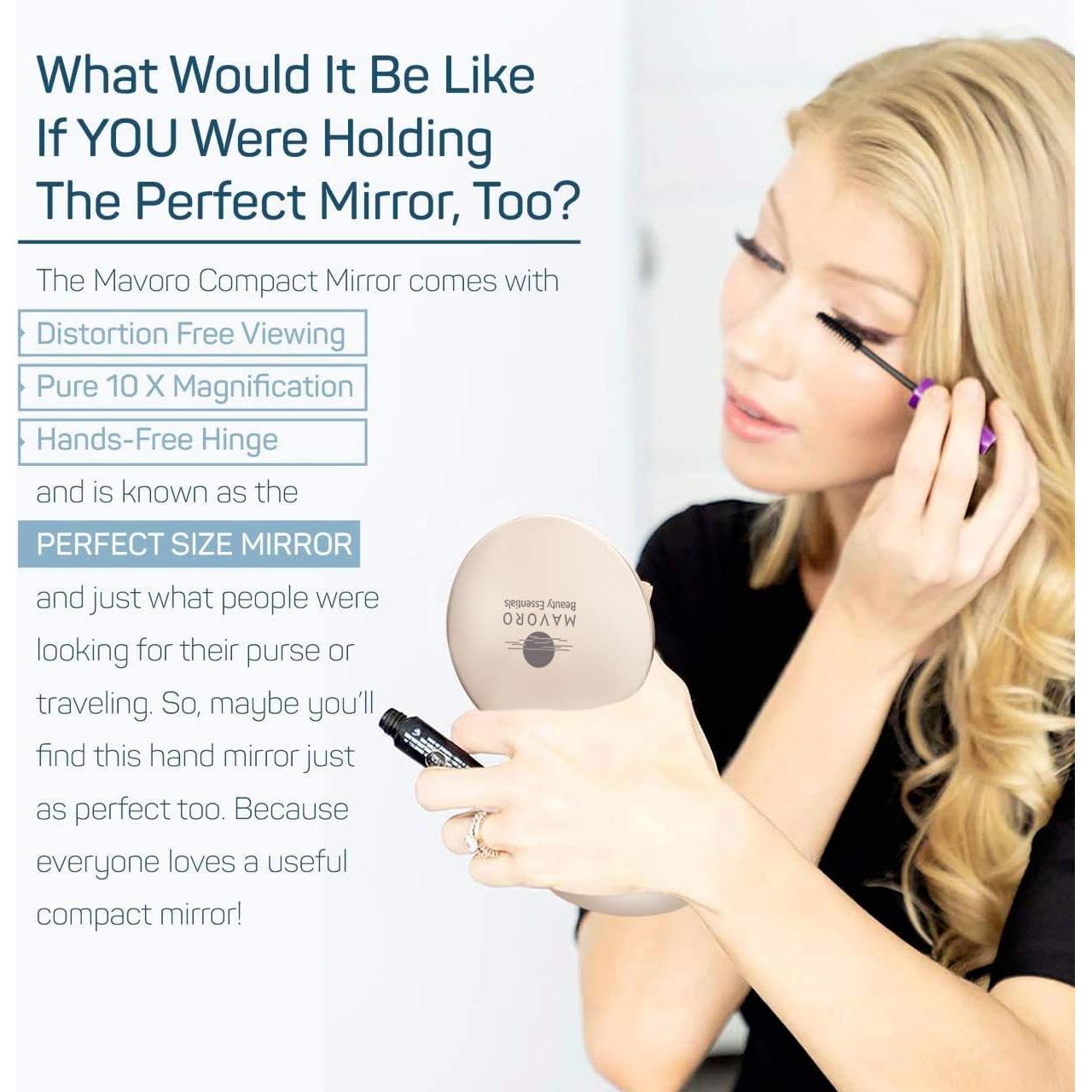 Espejo Compacto Mavoro 1x/10x Aumento Doble Cara 10.16cm Oro