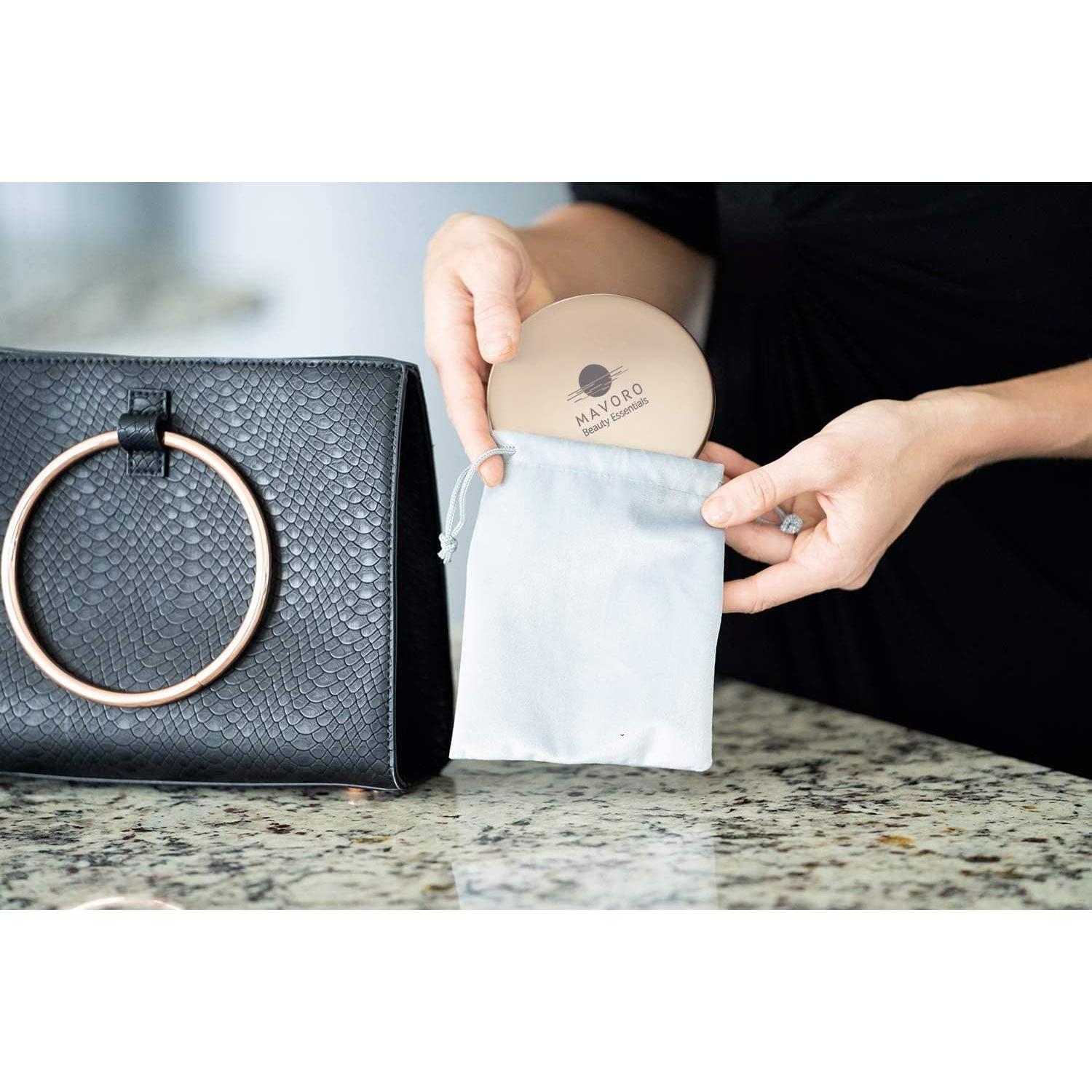 Espejo Compacto Mavoro 1x/10x Aumento Doble Cara 10.16cm Oro