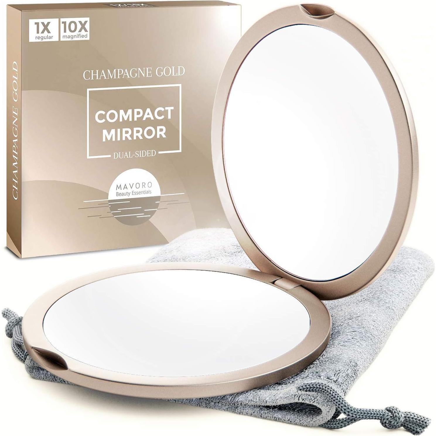 Espejo Compacto Mavoro 1x/10x Aumento Doble Cara 10.16cm Oro