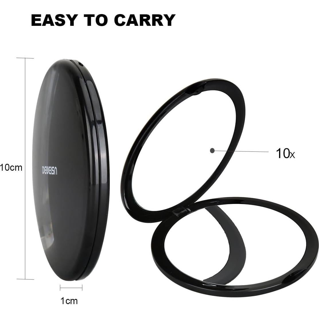 Espejo Cosmético Compacto Deweisn 10x Aumento Negro 10.16 cm