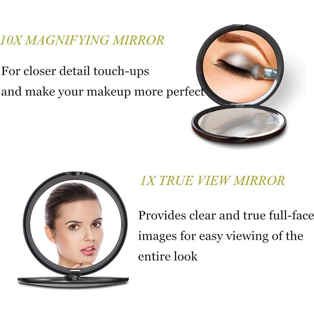 Espejo Cosmético Compacto Deweisn 10x Aumento Negro 10.16 cm