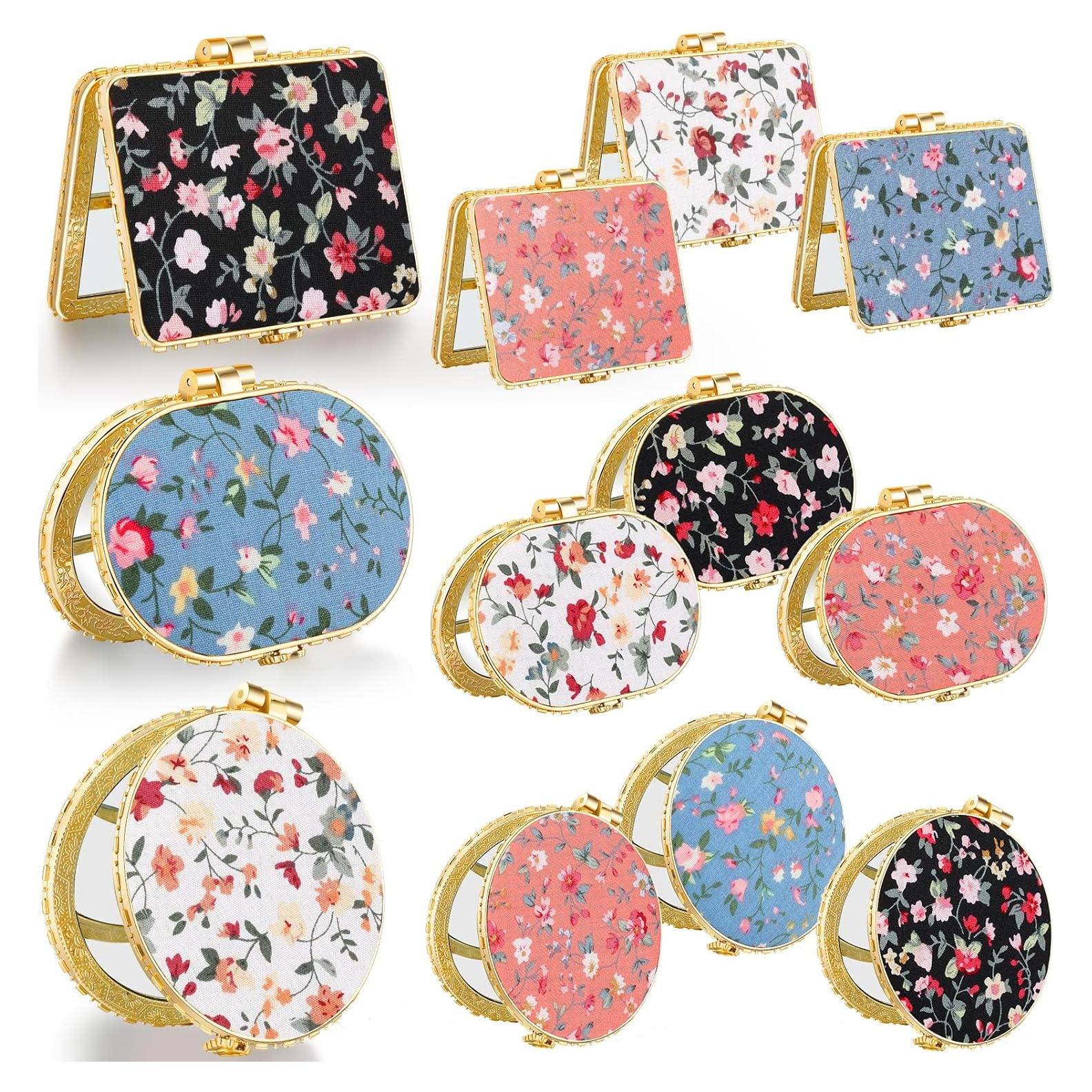 Espejo Compacto Plegable Blulu Floral 24 Pcs para Bolso