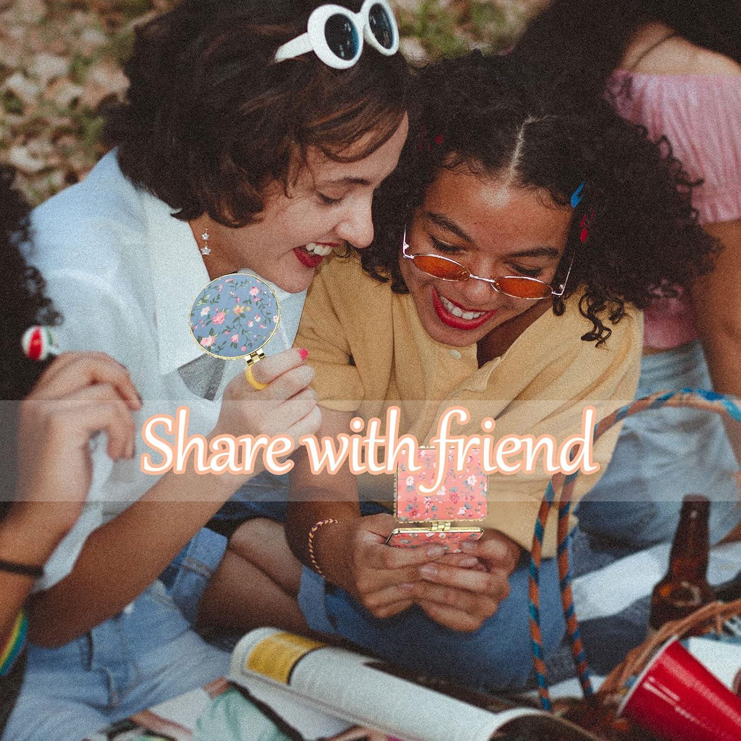 Espejo Compacto Plegable Blulu Floral 24 Pcs para Bolso