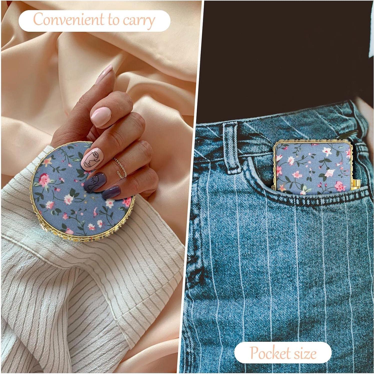 Espejo Compacto Plegable Blulu Floral 24 Pcs para Bolso