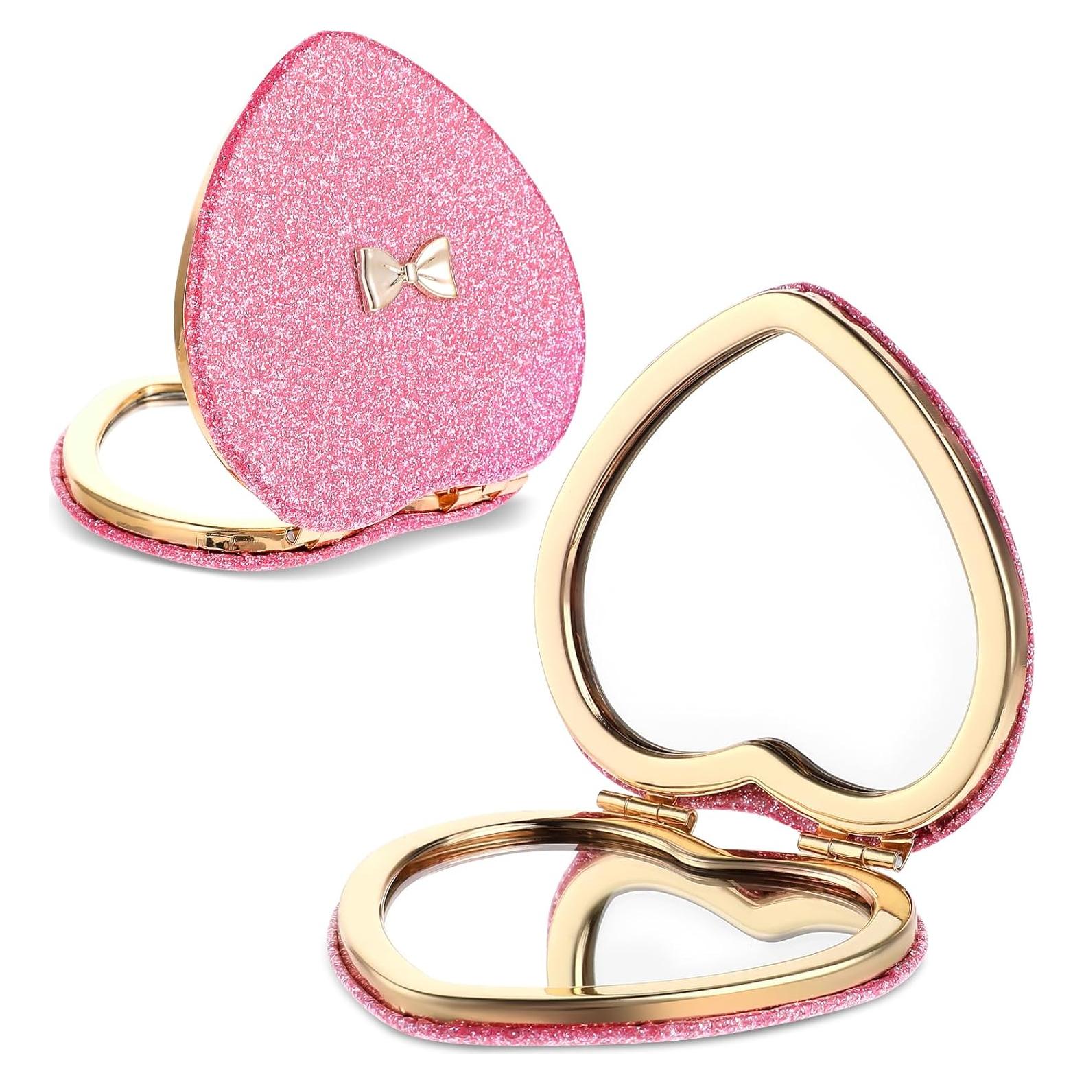 Espejo Compacto Rosa Corazón Doble Cara ValueBargain 7.6 cm