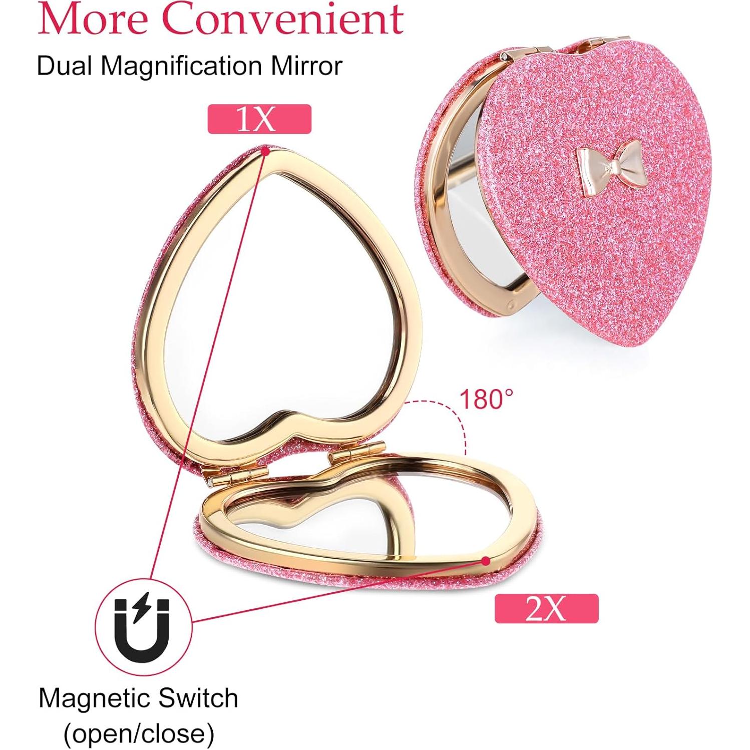 Espejo Compacto Rosa Corazón Doble Cara ValueBargain 7.6 cm