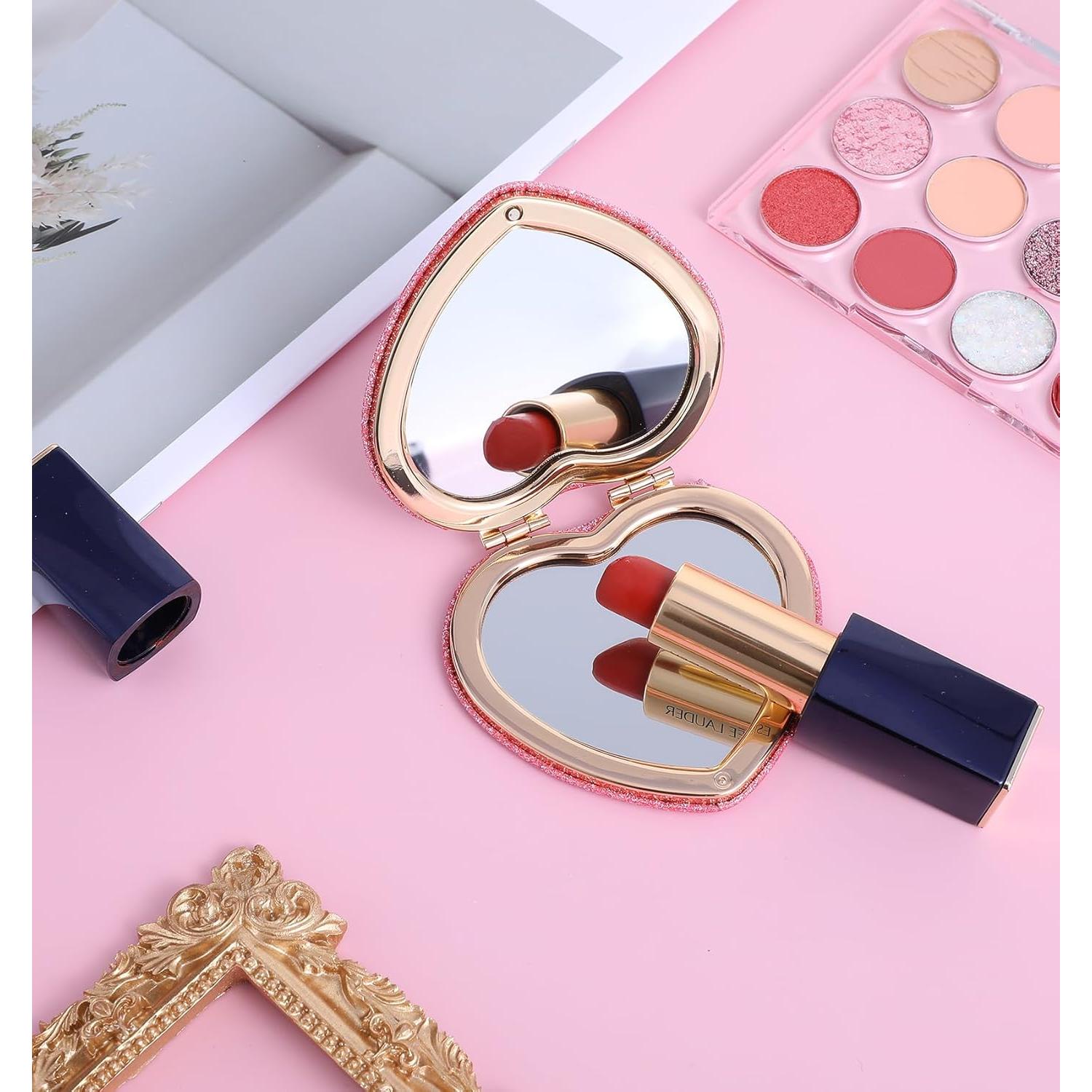 Espejo Compacto Rosa Corazón Doble Cara ValueBargain 7.6 cm