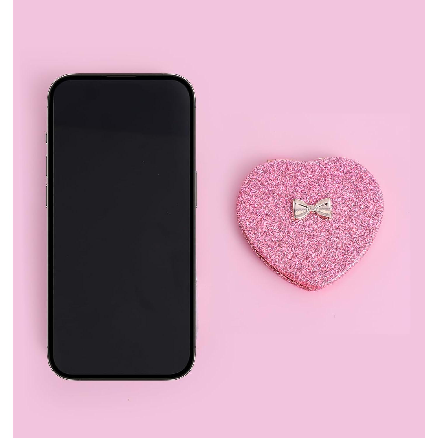 Espejo Compacto Rosa Corazón Doble Cara ValueBargain 7.6 cm