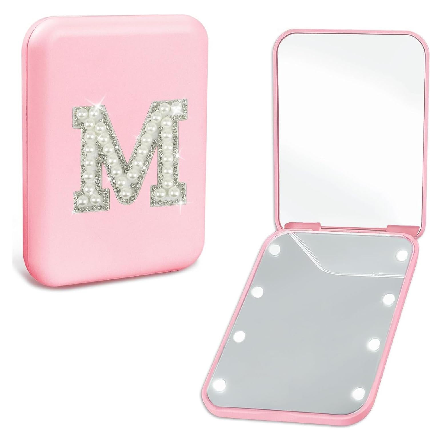 Espejo Compacto Plegable Aganmi Rosa 1X/2X con Luces LED