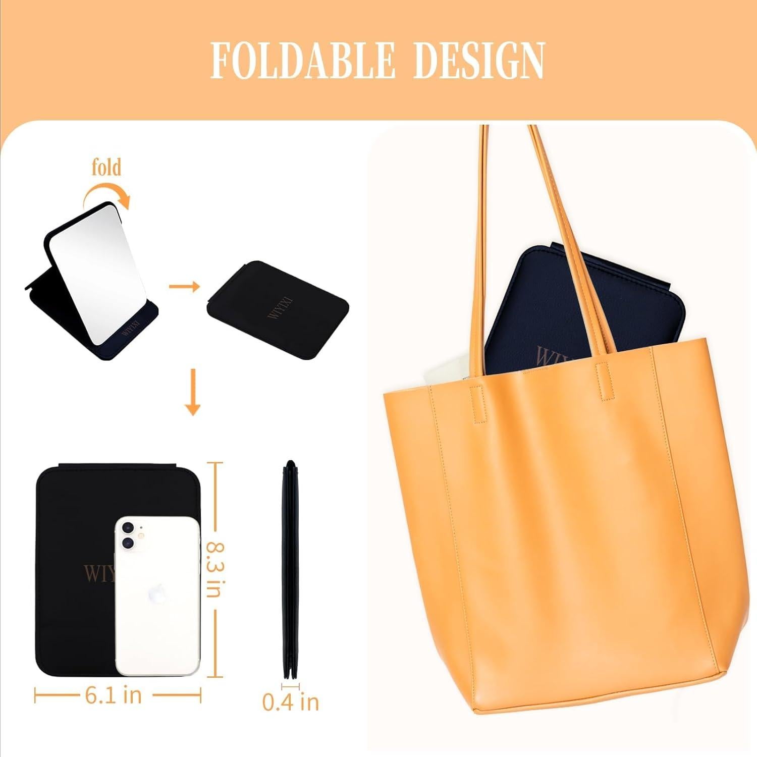 Espejo de Maquillaje Portátil WIYIXI Plegable 20.9x15.5 cm Negro