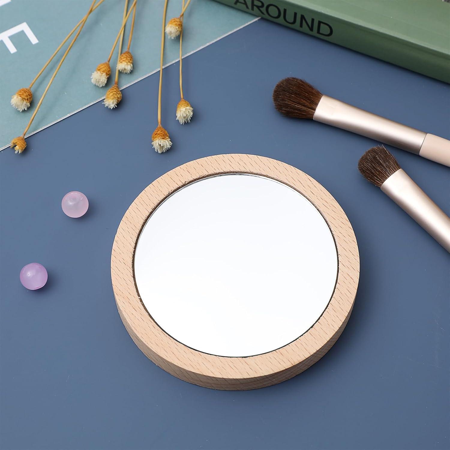 Set de 2 Espejos Compactos Lurrose de Madera Plegables 7.5cm