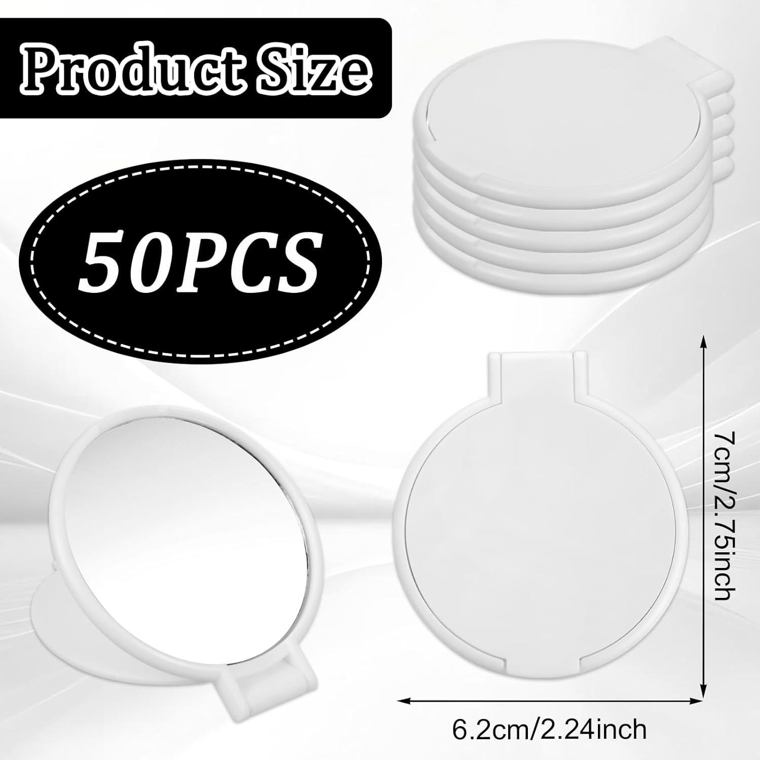 50 Espejos Compactos Plegables Telooco Blancos para Maquillaje