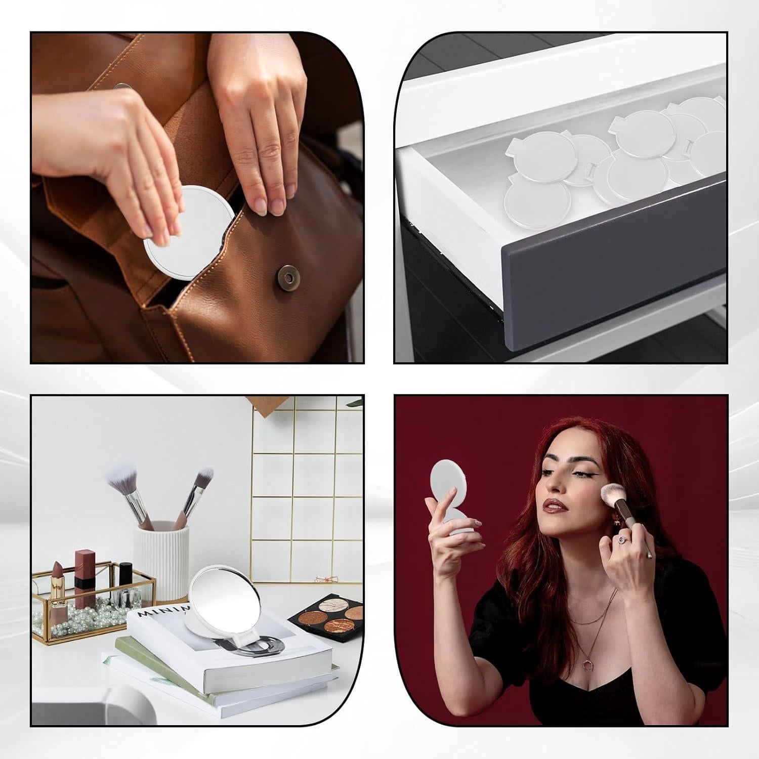 50 Espejos Compactos Plegables Telooco Blancos para Maquillaje