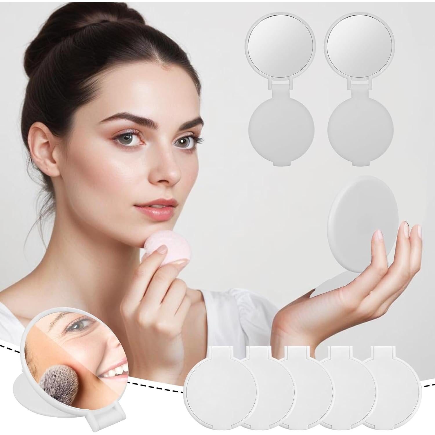 50 Espejos Compactos Plegables Telooco Blancos para Maquillaje