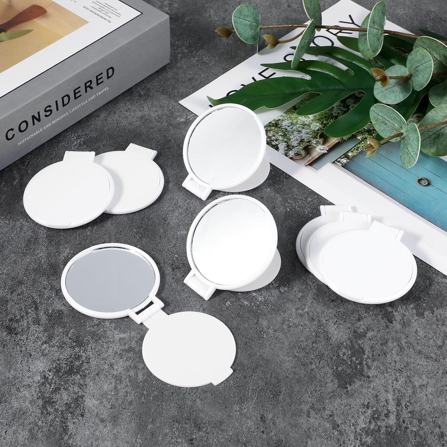 50 Espejos Compactos Plegables Telooco Blancos para Maquillaje