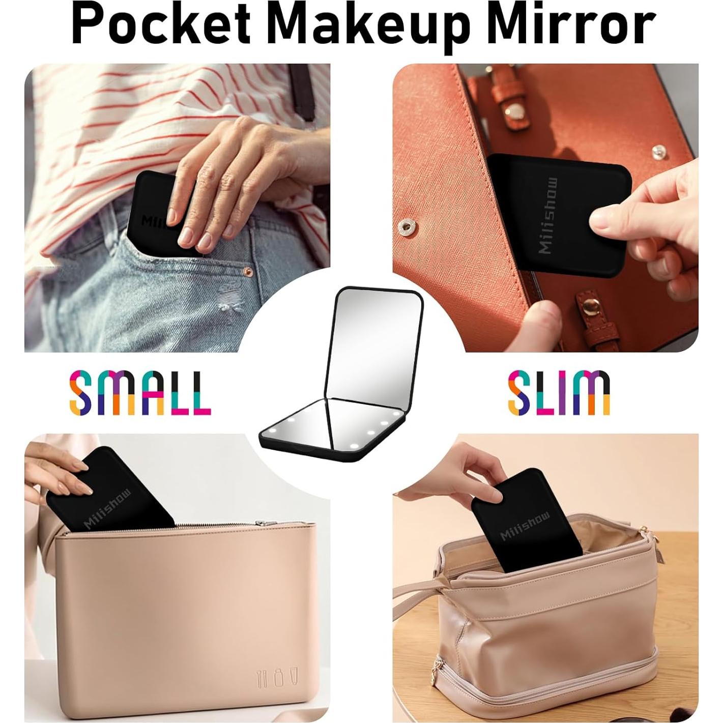 Espejo Compacto de Maquillaje Milishow con Luz LED 1x/3x